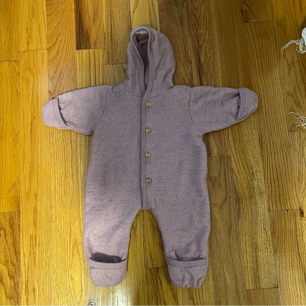 Engel Baby 100% Merino Wool Hooded One-Piece in Rosewood Melange Size 3-6M NWOT - Picture 2 of 3